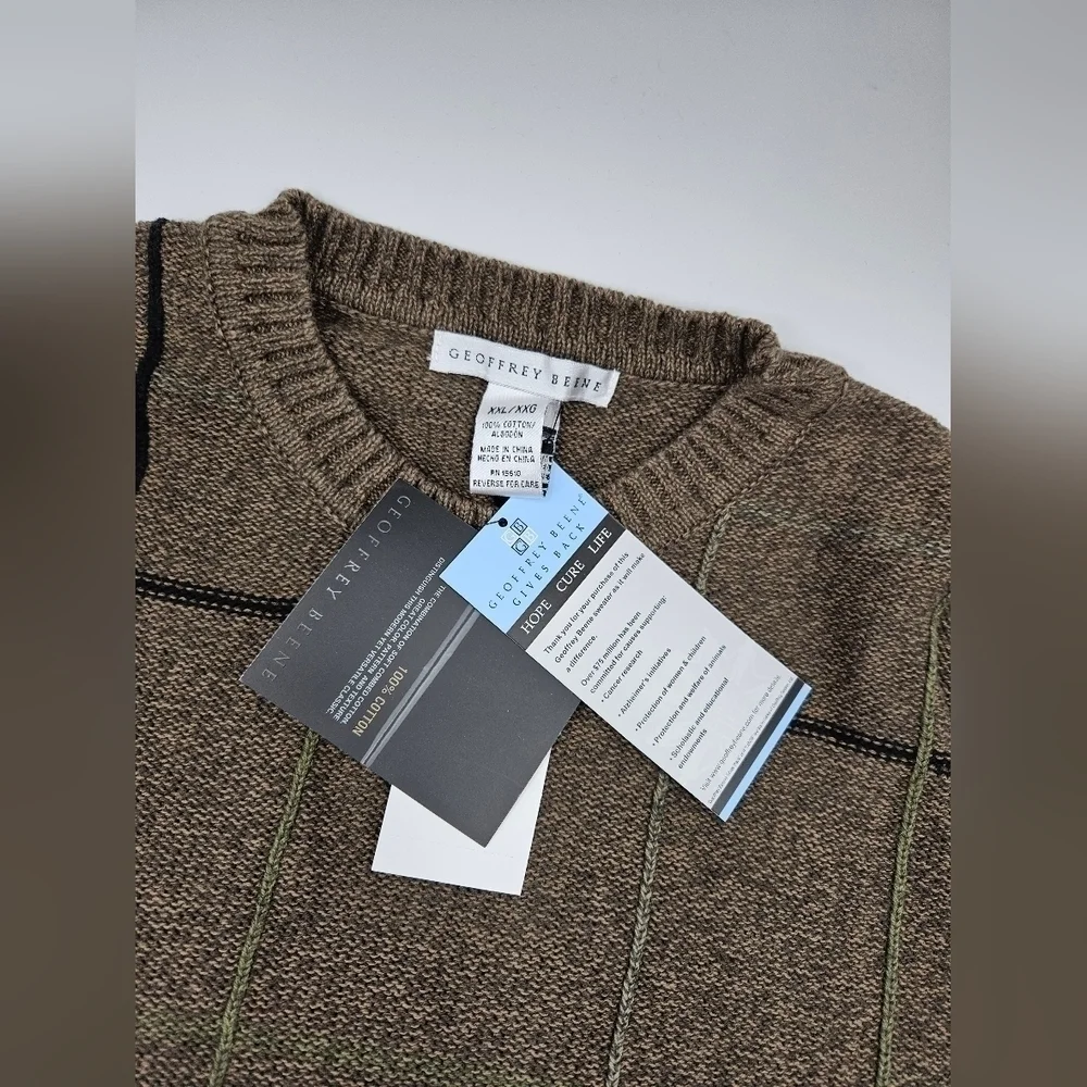 NWT Geoffrey Beene BROWN Stripe Pullover 100% Cotton Sweater Sz XXL